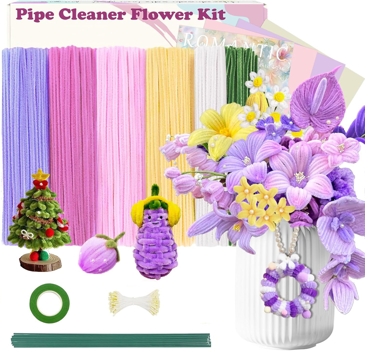 Floral Tape Green - 500 Pcs Pipe Cleaners Flower kit,