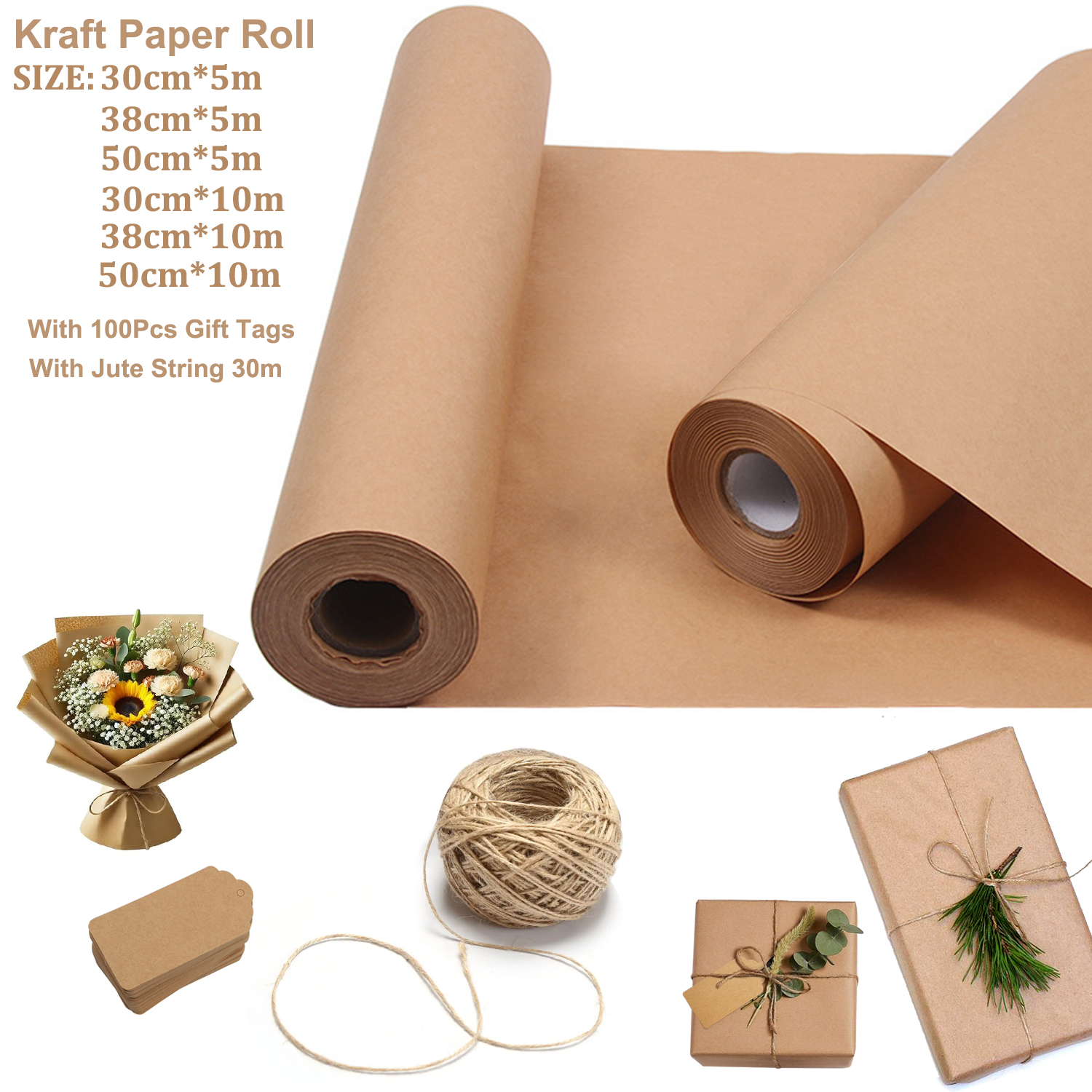 Flower Wrap Kraft - EcoFriendly Brown Kraft Paper Roll 5/10m,
