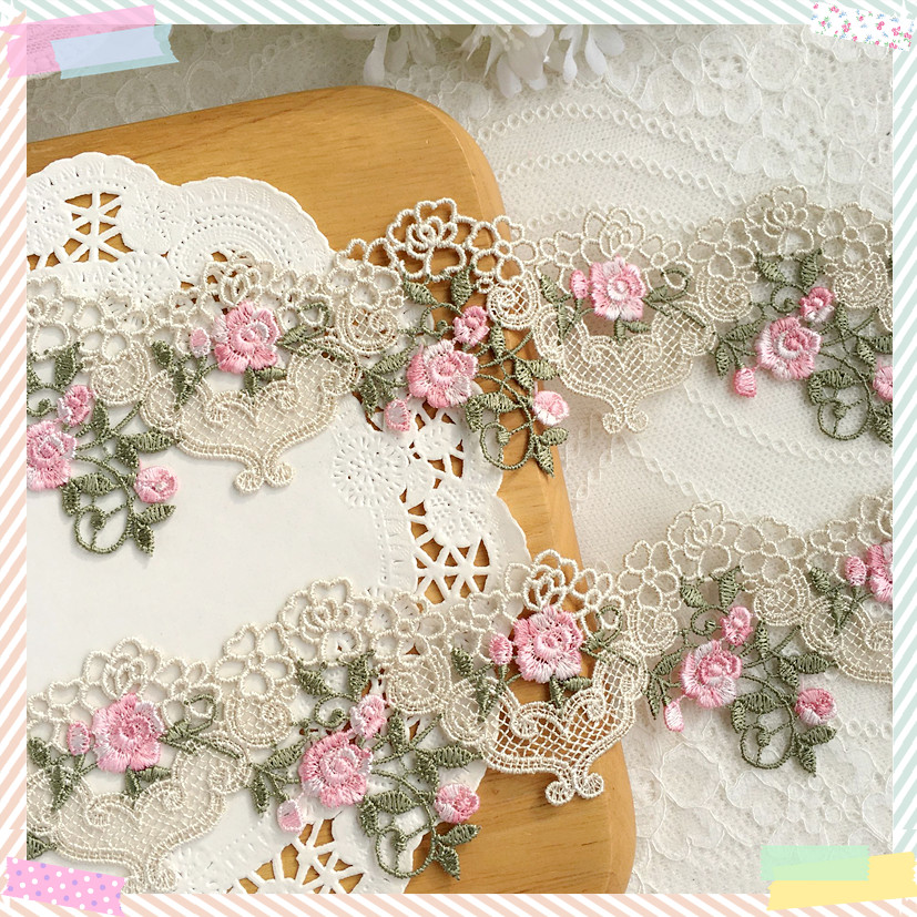 Floral Tape Green - 1yard 6cm Wide Pink Green Lace