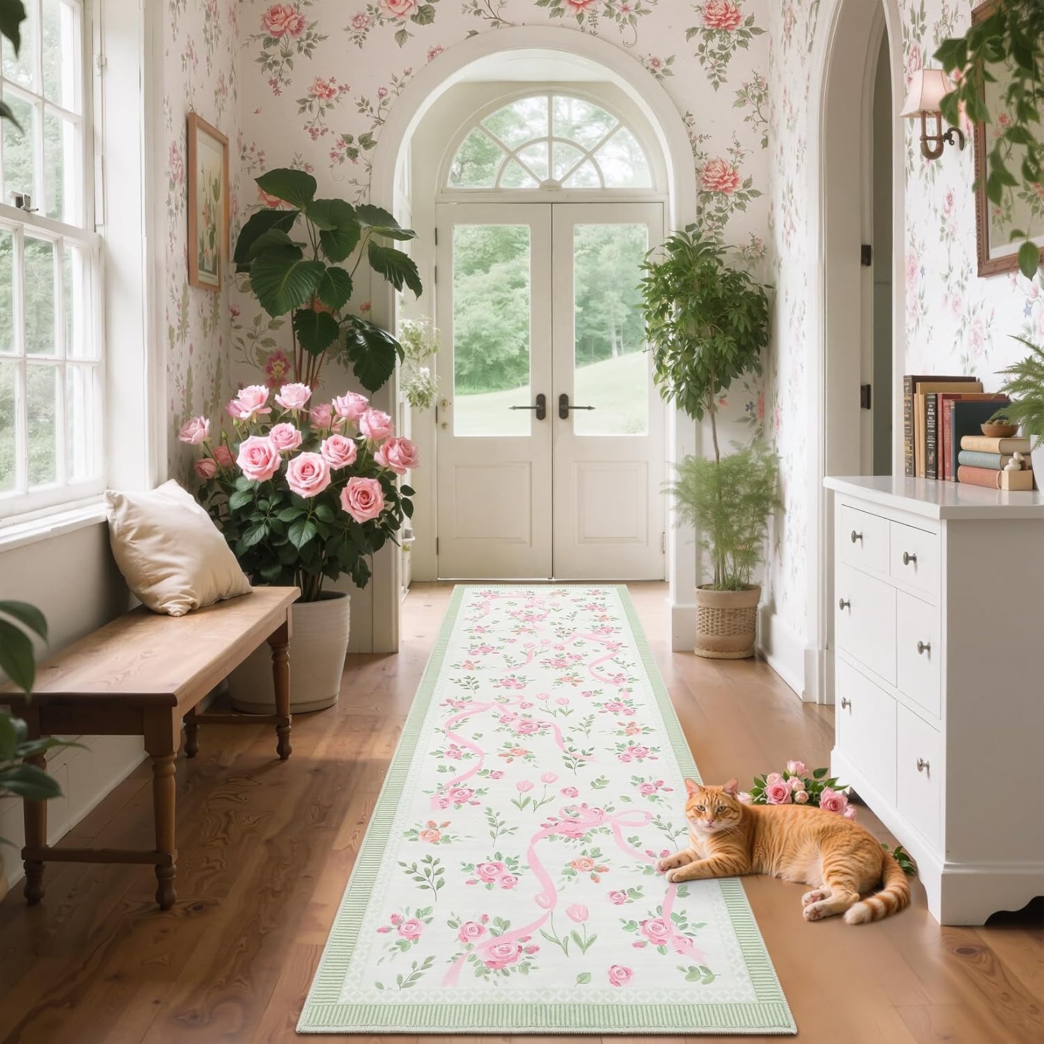Corridor Carpet Runner Rug Mac - Floral Tape Green 리뷰 및 가격