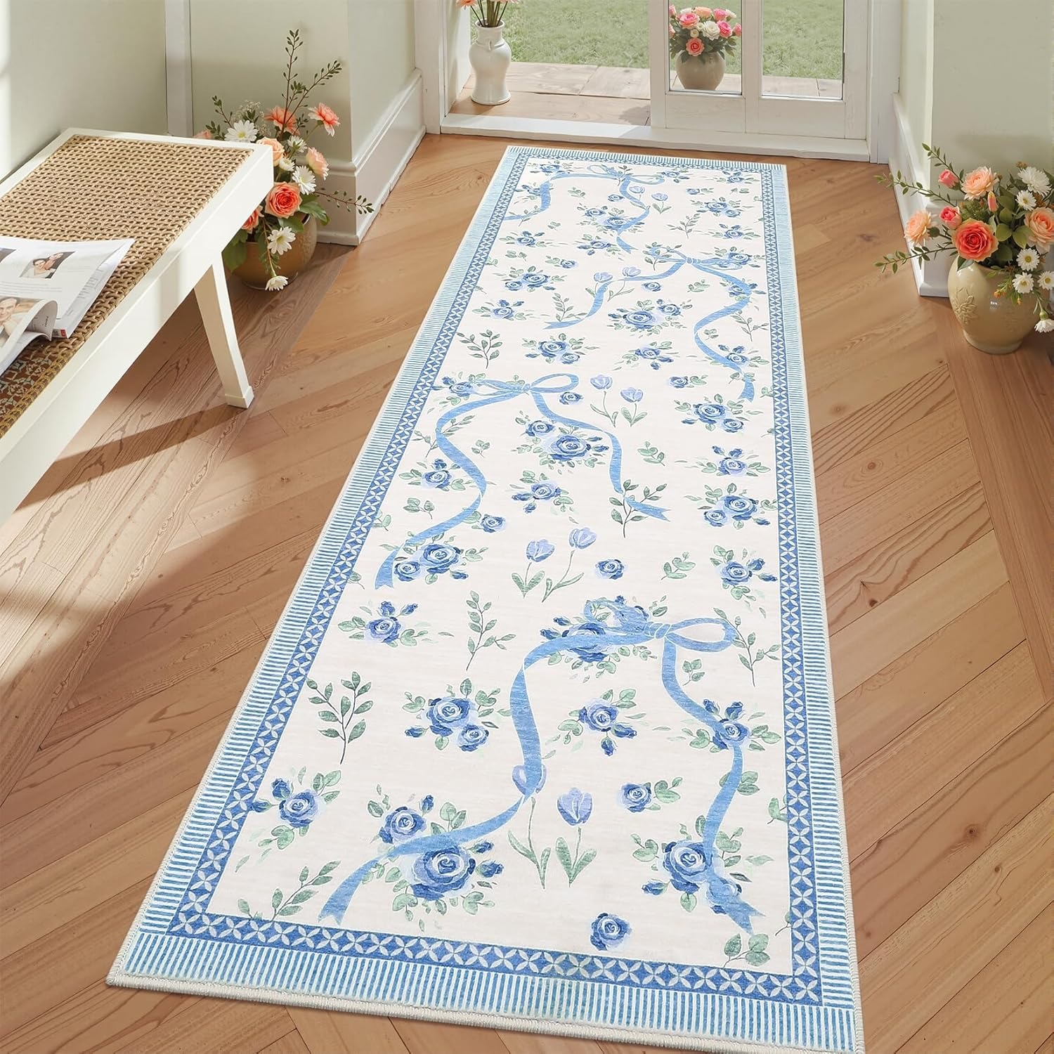 Corridor Carpet Runner Rug Mac - Floral Tape Green 리뷰 및 가격