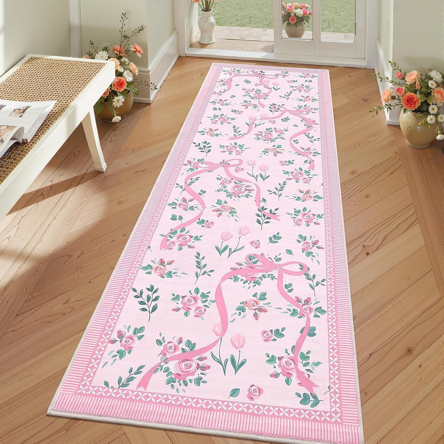 Corridor Carpet Runner Rug Mac - Floral Tape Green 리뷰 및 가격